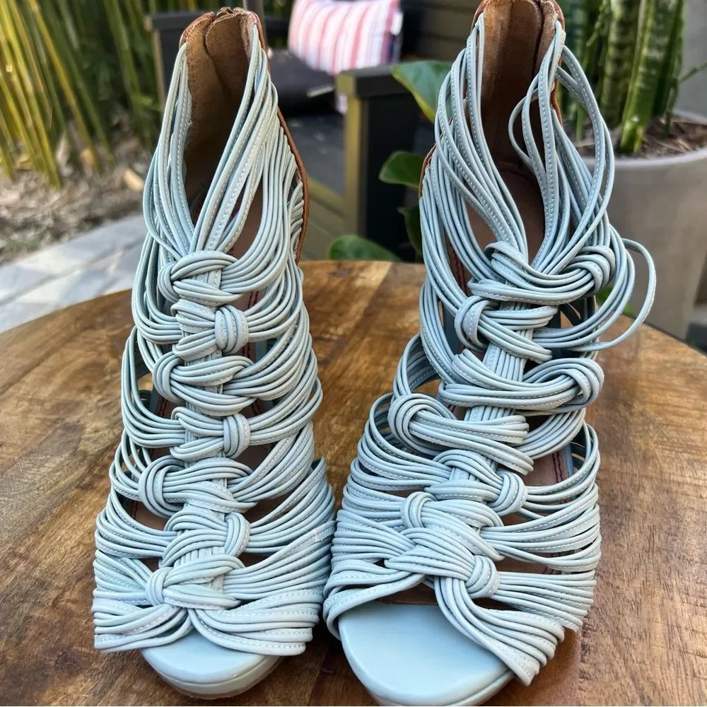 Gianni Bini Strappy Leather Heels in Dusty Blue 🔥🔥🔥 size 7.5